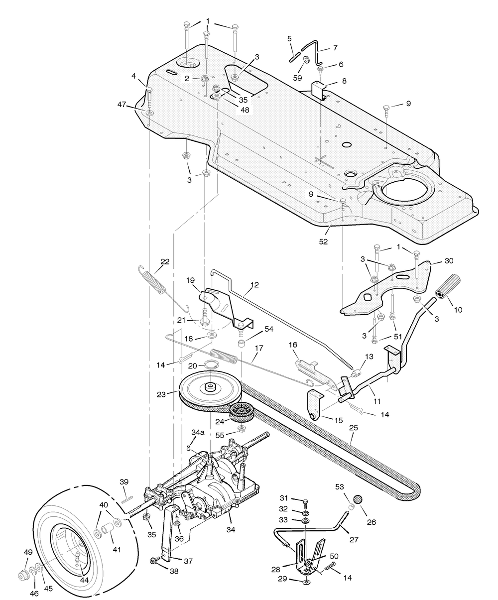 Motion Drive Diagram and Parts List for 387003X8A 2004 Briggs and Stratton Lawn Tractor